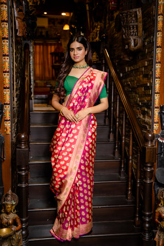 saree in pinkish red tone with multiple